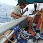 Michael putting our broken whisker pole back together