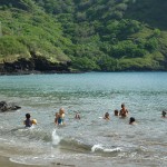 Everyday after school all the village children head to the beach for a swim (Vaitahu)