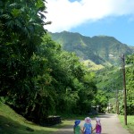 Walking into Vaitahu with Convivia crew